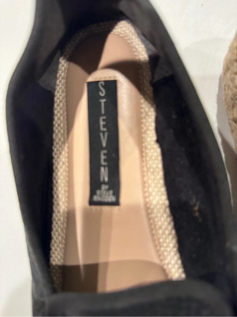 Steve Madden Black Leather Espadrille Loafers with Gold Bit